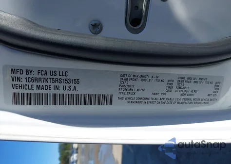 2024 Ram 1500 Classic Tradesman 4X4 5'7 Box from USA, damaged, VIN 1C6RR7KT5RS153155